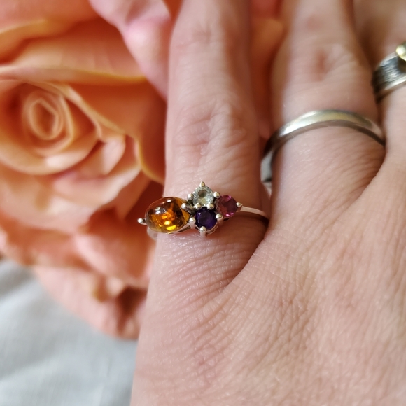 Natural Multi Tourmaline, Garnet, Amethyst & Topaz 925 Silver Ring Sz 6.75 J-474 - Picture 9 of 10